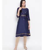 Navy Blue Printed Straight Kurta
