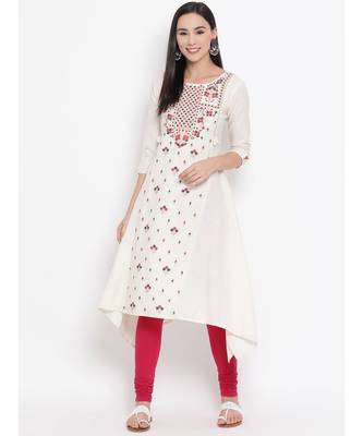 Off White Embroidered A-line Kurta 1
