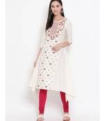 Off White Embroidered A-line Kurta