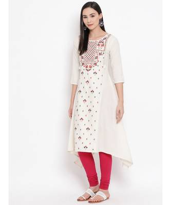Off White Embroidered A-line Kurta 2