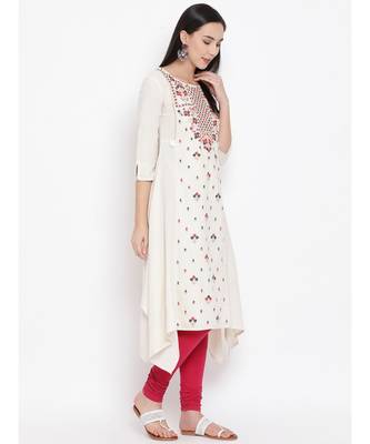 Off White Embroidered A-line Kurta 3