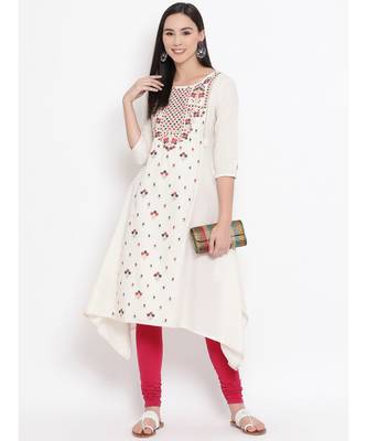 Off White Embroidered A-line Kurta 5