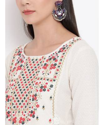 Off White Embroidered A-line Kurta 6