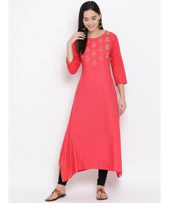 Peach Embroidered A-line Kurta 1
