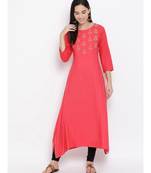Peach Embroidered A-line Kurta