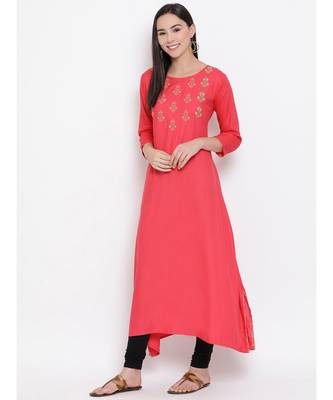 Peach Embroidered A-line Kurta 2