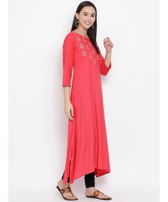 Peach Embroidered A-line Kurta 3