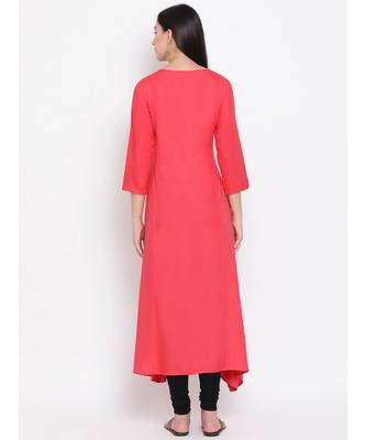 Peach Embroidered A-line Kurta 4