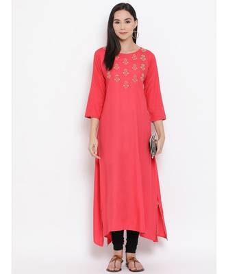 Peach Embroidered A-line Kurta 5