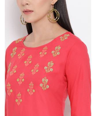 Peach Embroidered A-line Kurta 6