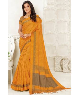 Orange printed art silk saree with blouse 1