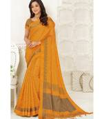 Orange printed art silk saree with blouse