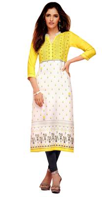 yellow crepe rayon party wear kurtis 1