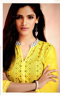 yellow crepe rayon party wear kurtis 2