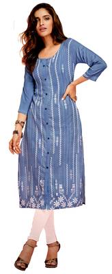 blue crepe rayon party wear kurtis 1