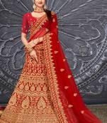 Red Velvet Embroidery Designer Wedding Lehenga