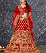 Red Velvet Embroidery Designer Wedding Lehenga