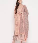Women'S Foil Print & Gota Patti Work Straight Cotton Peach Kurta,Pant & Dupatta