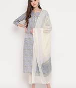 Women'S Floral Print & Gota Patti Work Straight Cotton Lavender Kurta,Pant & Dupatta