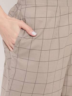 Women's Foil Print & Gota Patti Work Straight cotton Grey Kurti With Pant Set 6