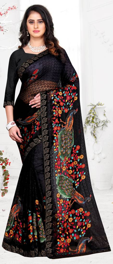Black embroidered brasso saree with blouse