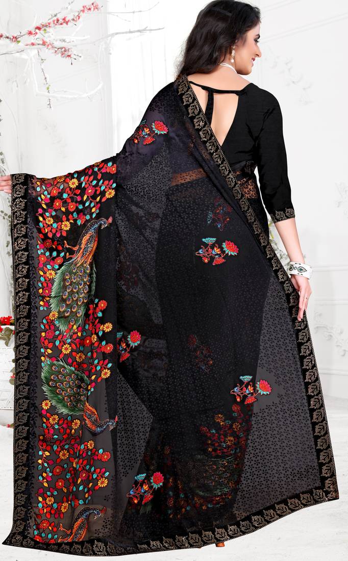 Black embroidered brasso saree with blouse