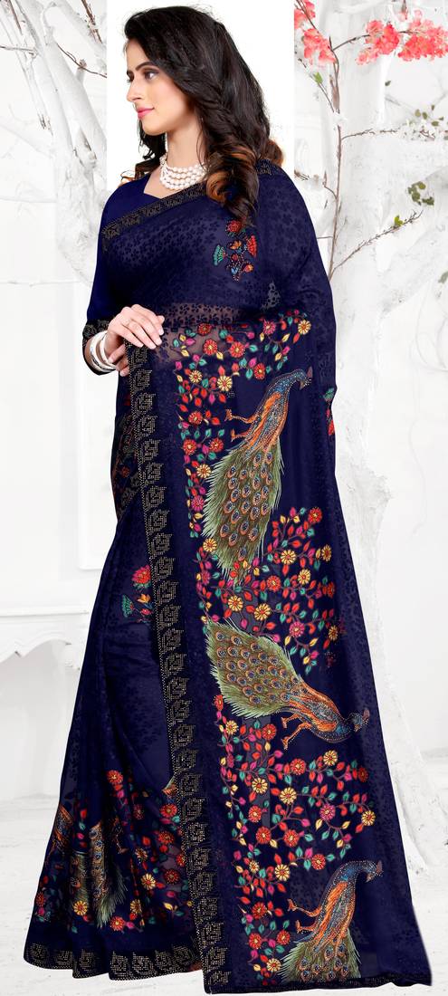 Chitrakshi Designer Peacock Brasso Saree With Blouse Piece