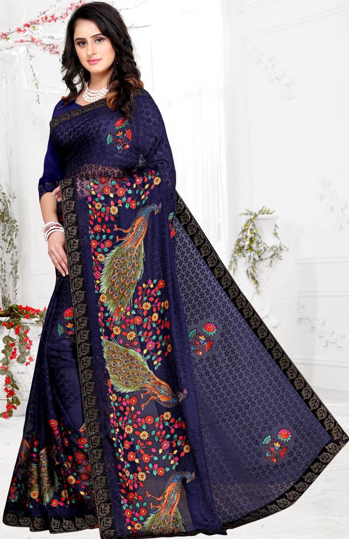 Chitrakshi Designer Peacock Brasso Saree With Blouse Piece
