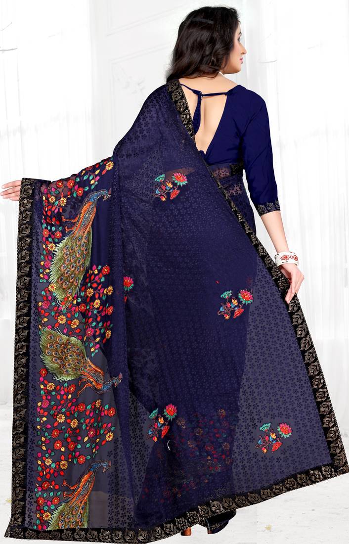 Chitrakshi Designer Peacock Brasso Saree With Blouse Piece