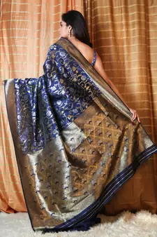 Blue woven silk blend saree with blouse