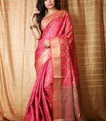 Pink & green woven patola saree with blouse