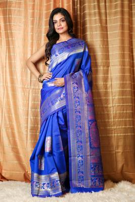 Royal blue woven patola saree with blouse 1