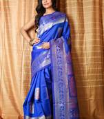 Royal blue woven patola saree with blouse