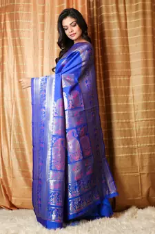 Royal blue woven patola saree with blouse