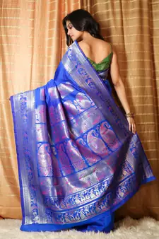 Royal blue woven patola saree with blouse