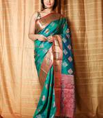 Parrot green woven patola saree with blouse