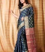 Navy blue woven patola saree with blouse