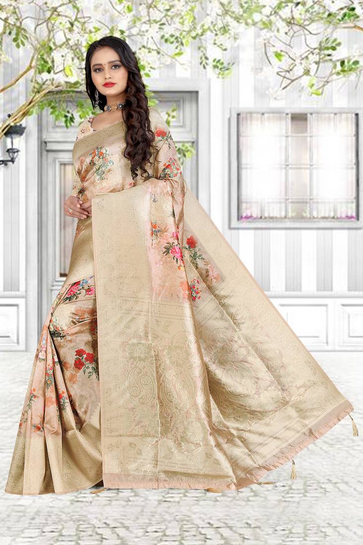 chitrakshi pink organza linen printed saree with blouse