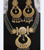 Grey Brass Meenakari Beaded Necklace Set with Earrings