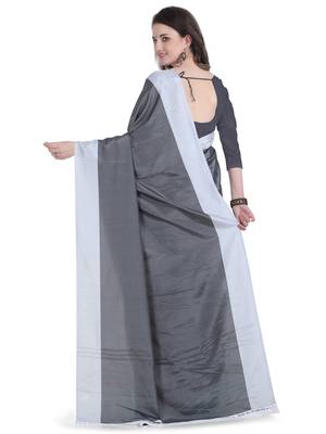 Grey printed poly silk saree with blouse 2