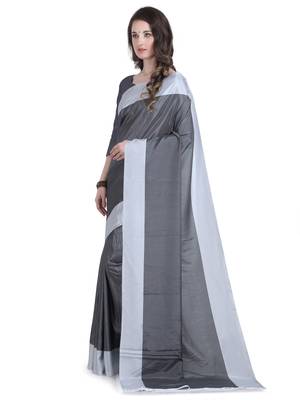 Grey printed poly silk saree with blouse 3