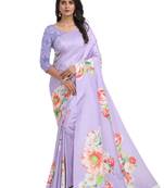 Lavender printed poly silk saree with blouse