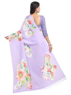 Lavender printed poly silk saree with blouse 2