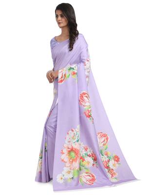 Lavender printed poly silk saree with blouse 3