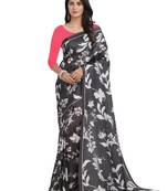 Black printed poly silk saree with blouse