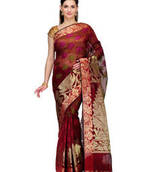 Maroon woven cotton silk saree with blouse