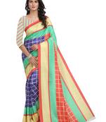 Multicolor printed poly silk saree with blouse