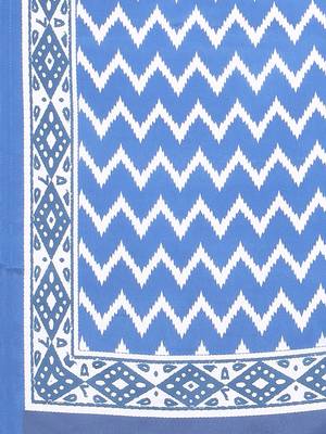 Blue printed poly silk saree with blouse 4