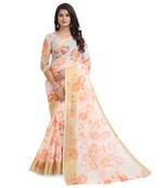 White printed chanderi saree with blouse