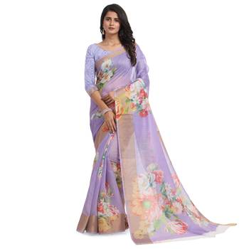 Lavender printed chanderi saree with blouse 1